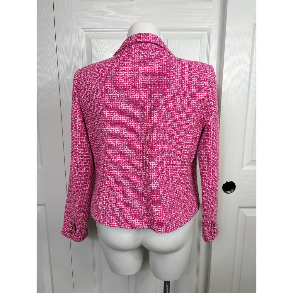 Nanette Lepore Tweed Blazer Pink and White Textured Boucle Knit Size L - Picture 4 of 8